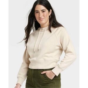 Cream Cropped Hoodie Sweatshirt